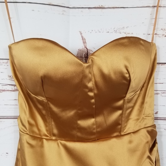 Naked Wardrobe | The Statement Gold Satin Mini Dress NEW - Picture 2 of 6